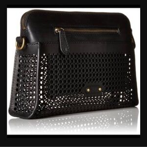 Frye Peyton perforated leather crossbody clutch bag. Black.